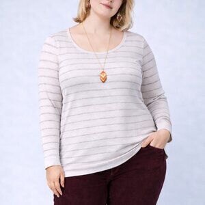 Maurices - Thin Striped Cream Fitted Scoop-Neck Sweatshirt - Womens XXL